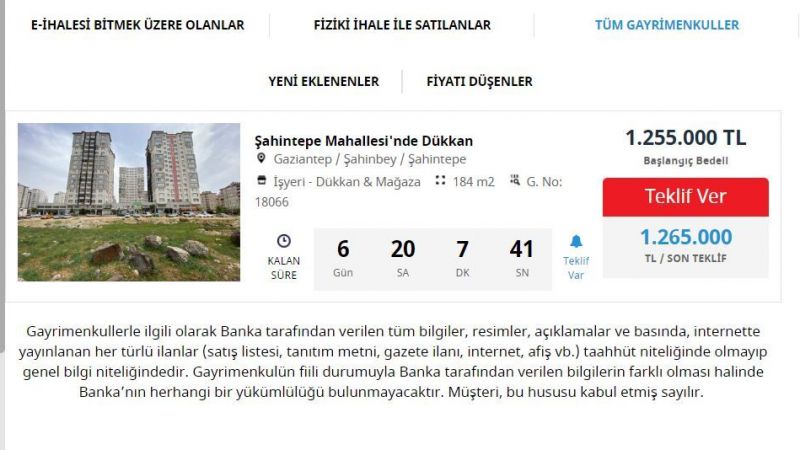 Ziraat Bankası, Gaziantep İline Yatırım Yapmak İsteyenler İçin Duyurdu! Şahinbey İlçesinde Bulunan Dükkan, Fiyat Tekliflerini Bekliyor! 2