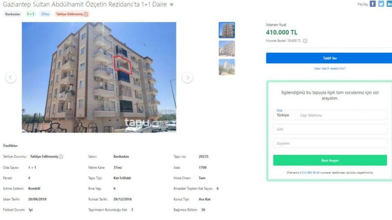 Gaziantep Nizip'te Bulunan Rezidans Dairesi, Fiyatı İle Şaşırttı! Garanti BBVA İhale Şartlarını Açıkladı! 3