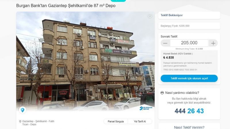 Burgan Bank'tan Gaziantep'te Dükkan Niteliğinde Satılık Depo İlanı! Şehitkamil'de 87 Metrekarelik Depo, 205 Bin TL! 3