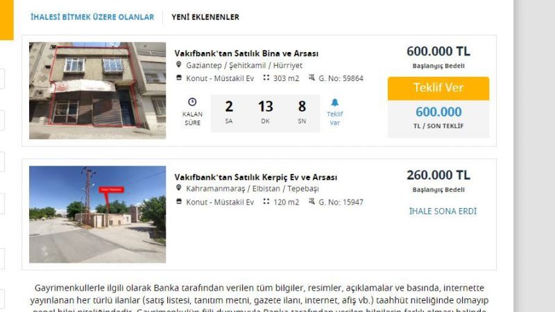 Vakıfbank Gaziantep Güncel Satılık Gayrimenkul İlanları: Arsa, Üzerinde Bulunan İki Katlı Ev İle Birlikte 600 Bin TL'den Satışa Sunuldu! 3