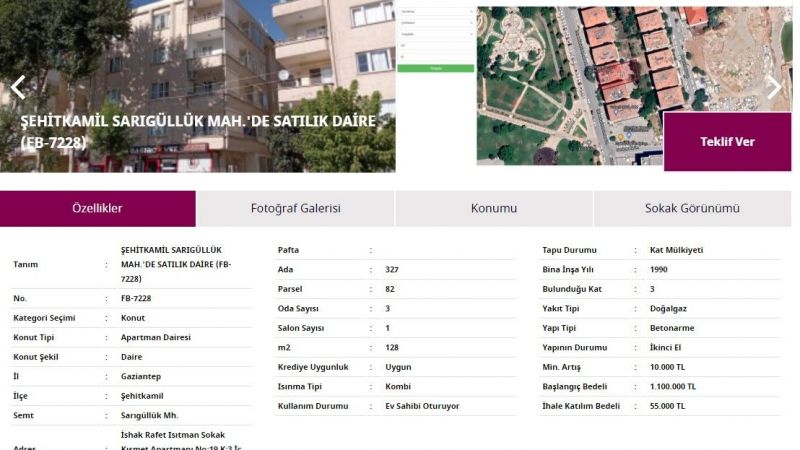 QNB Finansbank'tan Gaziantep halkına uygun fiyatlı satılık daire ilanı: Şehitkamil'de 3+1 daire 1 milyon 100 bin TL'den satışa sunuldu! 3