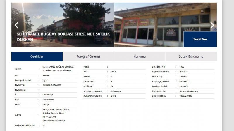 Türkiye İş Bankası’nın Gaziantep’ten satışa çıkardığı bu işyeri kaçmaz; sadece 400 bin TL! Üstelik teminatı da çok düşük… 2