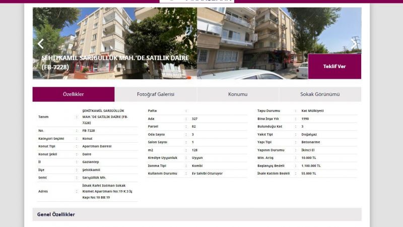 QNB Finansbank Gaziantep'te Kendi Evine Sahip Olmak İsteyenler İçin Duyurdu! Apartman Dairesine 55 Bin TL Fiyat Biçti! 3