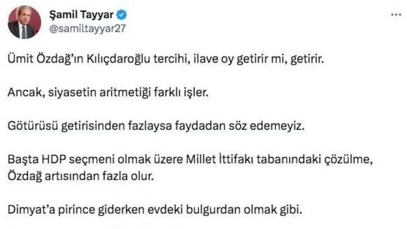 Şamil Tayyar'dan Ümit Özdağ paylaşımı! 'Dimyat'a pirince giderken...' 2