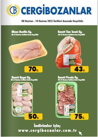 13 - 18 Haziran Cergibozanlar Market aktüel ürün kataloğu! Beyaz et fiyatları dibe çekildi: Bonfile 70 TL, bütün piliç 43 TL, baget 50 TL! 2