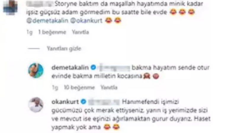 Demet Akalın sosyal medyada Okan Kurt’a “işsiz güçsüz” diyen takipçisine cevabını verdi: “Milletin kocasına…” 3