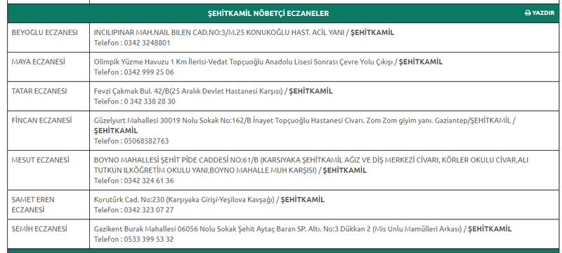 20 Eylül Çarşamba Gaziantep nöbetçi eczaneler listesi adres ve telefonları ile belli oldu! 3
