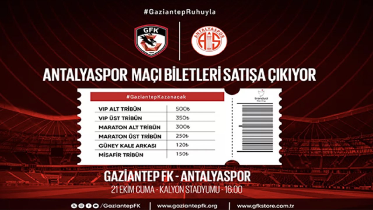 Gaziantep FK , Antalyaspor maçının biletleri satışa çıktı
