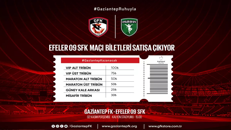 Gaziantep FK, Efeler 09 SFK maçının biletleri satışa çıktı