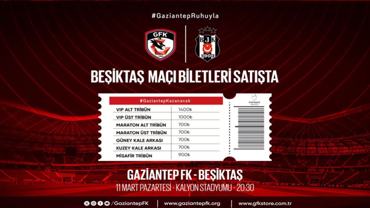 Gaziantep FK-Beşiktaş maçının biletleri satışa çıktı