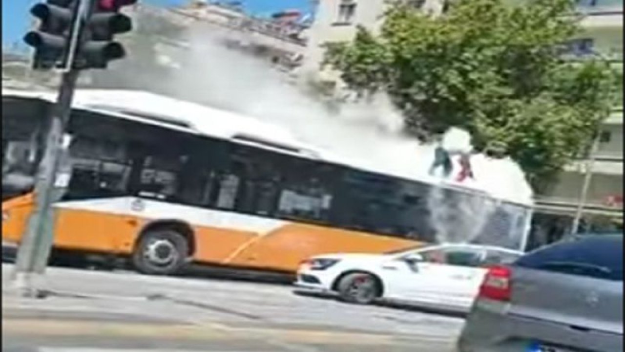 Belediye otobüsünde çıkan yangın korkuttu