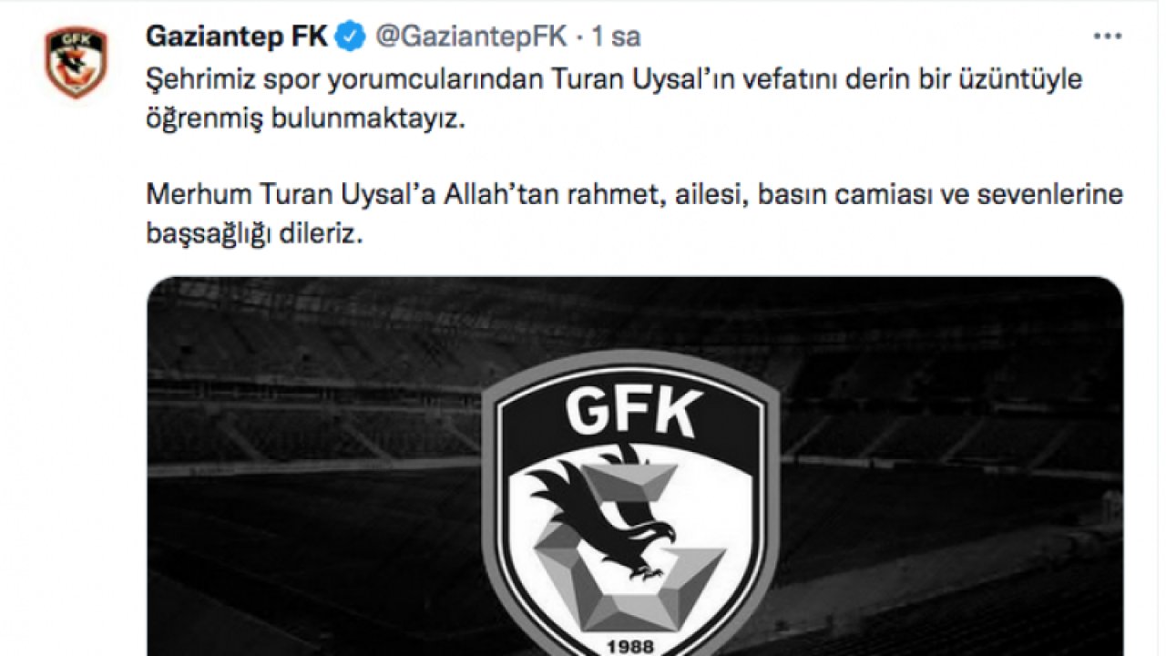 Gaziantep FK’dan Turan Uysal mesajı