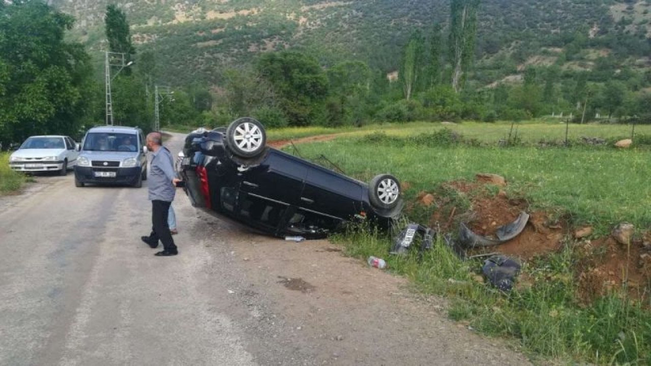 Gaziantep'te devrilen otomobildeki 2 kişi yaralandı adeta faciadan dönüldü