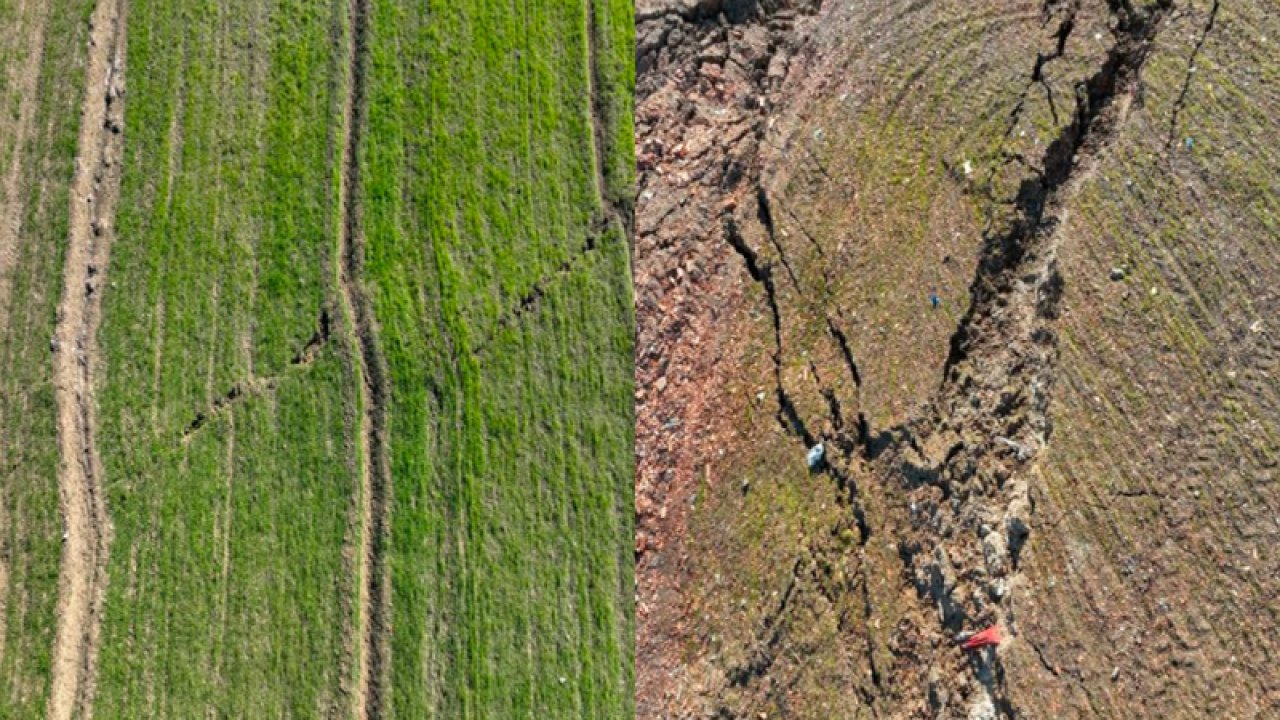 Gaziantep'in İslahiye ilçesi'nde deprem nedeniyle tarlalarda kayma ve uzun yarıklar oluştu