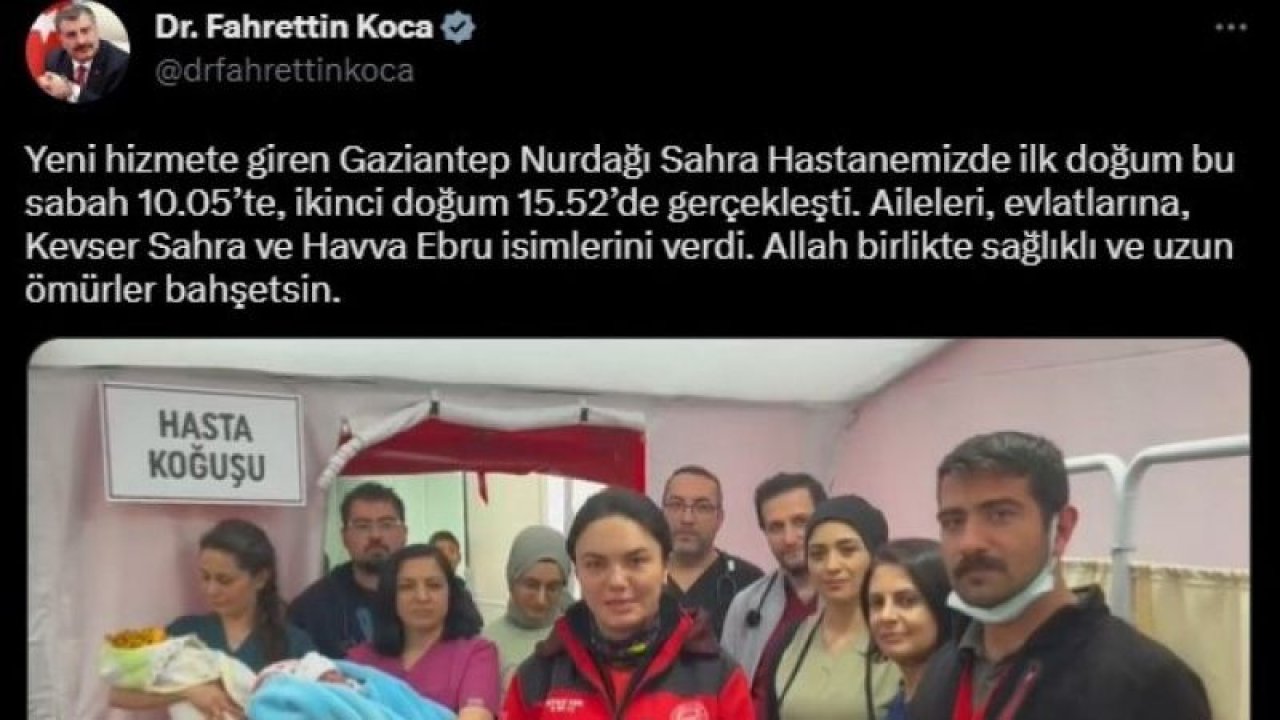 Gaziantep Nurdağı Sahra Hastanesinde ilk doğum mutluluğu... Sağlık Bakanı Koca'da Kutladı