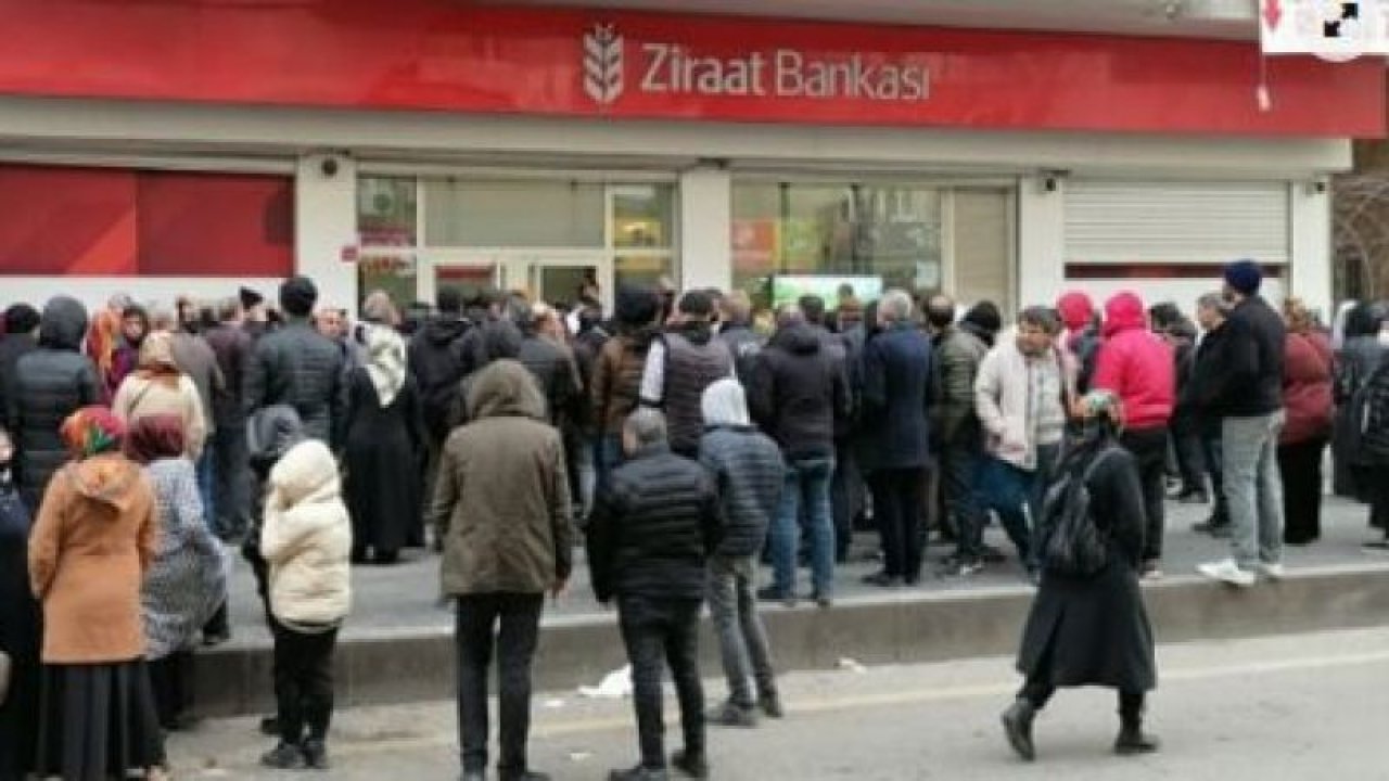 Gaziantep'te 10 bin lira Destek Ödemesi Kuyruğu BIKTIRDI! 10 bin lira  Destek ödemeleri Gaziantep Ziraat Bankaları önlerinde uzun kuyruklar oluşturdu