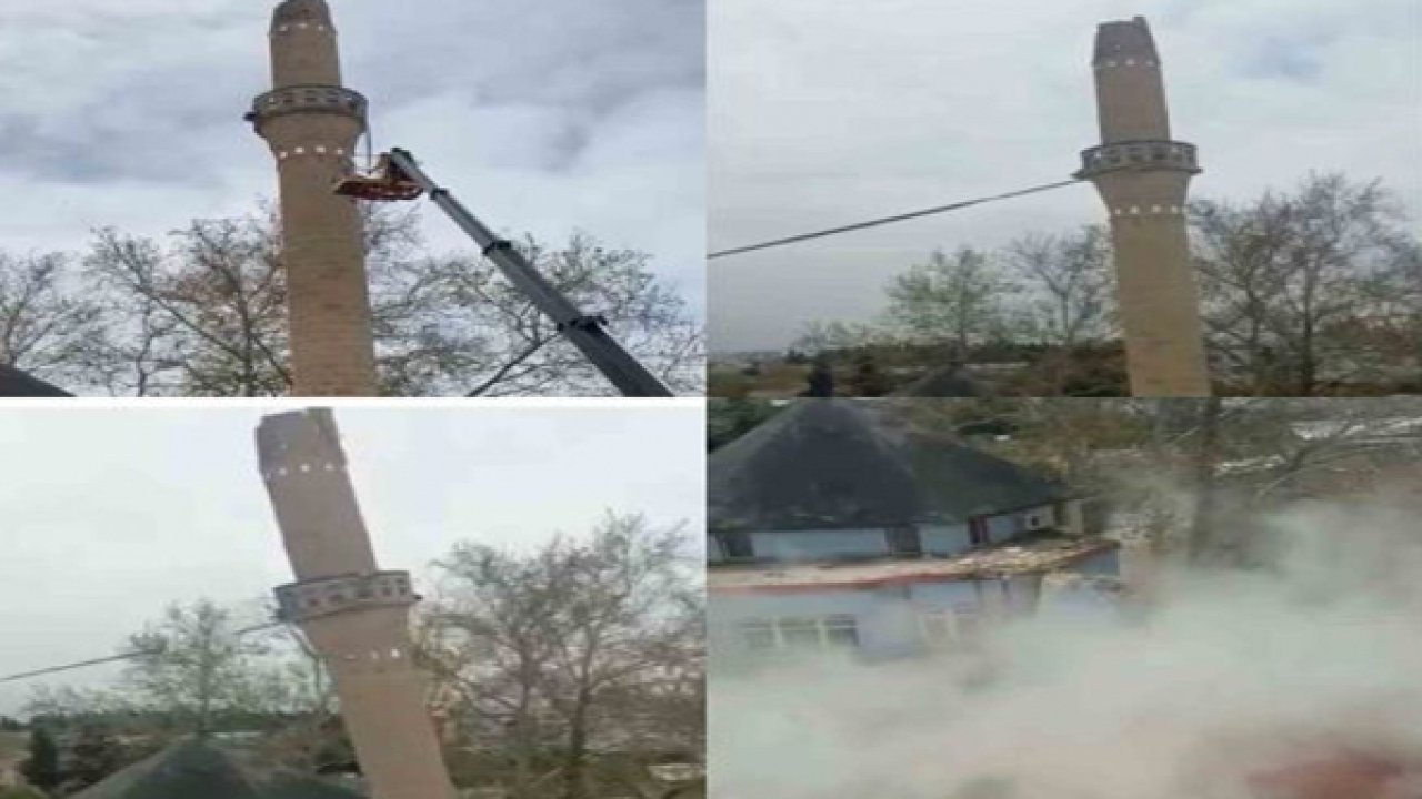 Hasarlı caminin minaresi yıkıldı