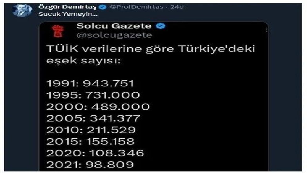 Özgür Demirtaş bombayı patlattı! Türkiye'deki eşek sayısını açıkladı