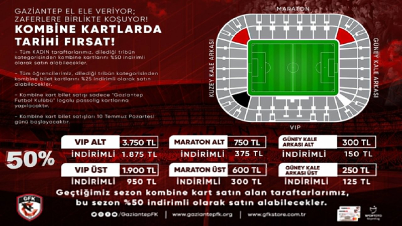Gaziantep Fk'da kombine bilet fiyatları açıklandı