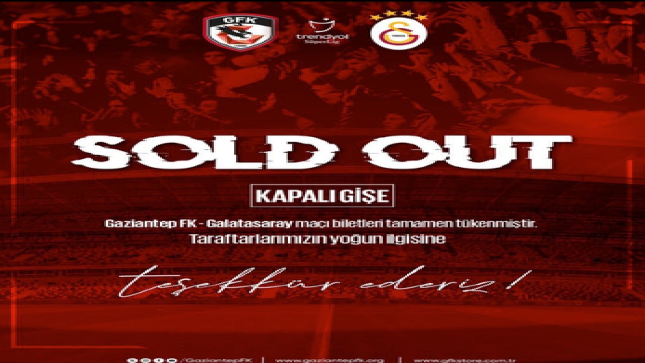 KARA BORSAYA DÜŞMÜŞTÜ! Gaziantep FK ile Galatasaray karşılaşmanın tüm biletleri tükendi