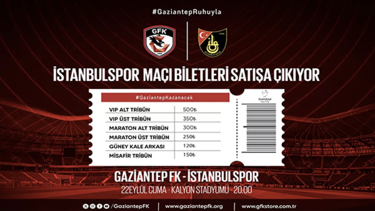 Gaziantep FK, İstanbulspor maçının biletleri satışa sunuldu